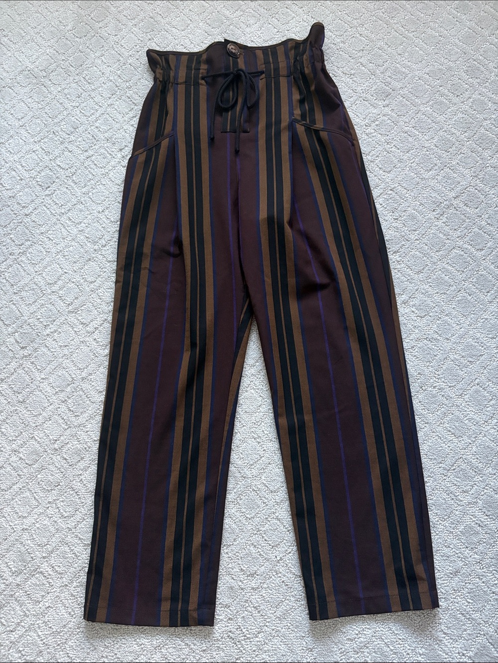 Zara brown, blue, black & plum striped high waisted pants size XS